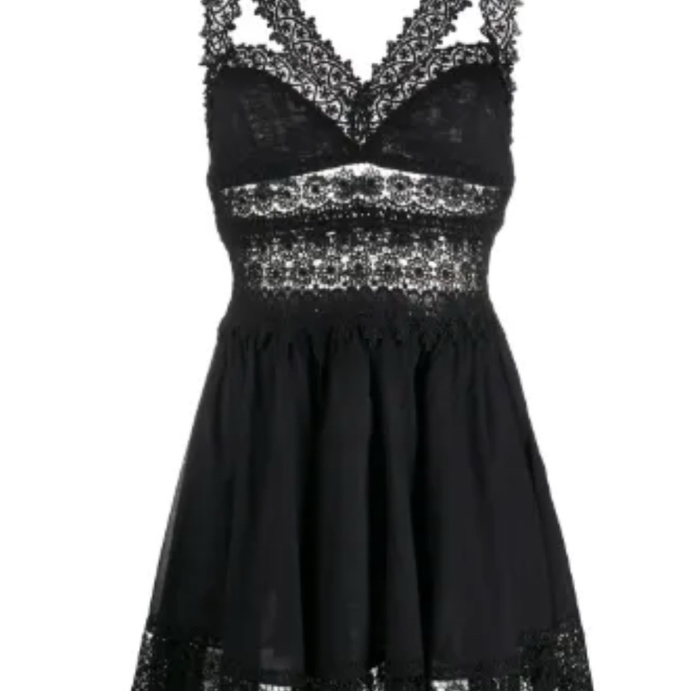 Charo Ruiz Black Sweetheart Lace Trim Babydoll Mini Dress - Picture 2 of 2